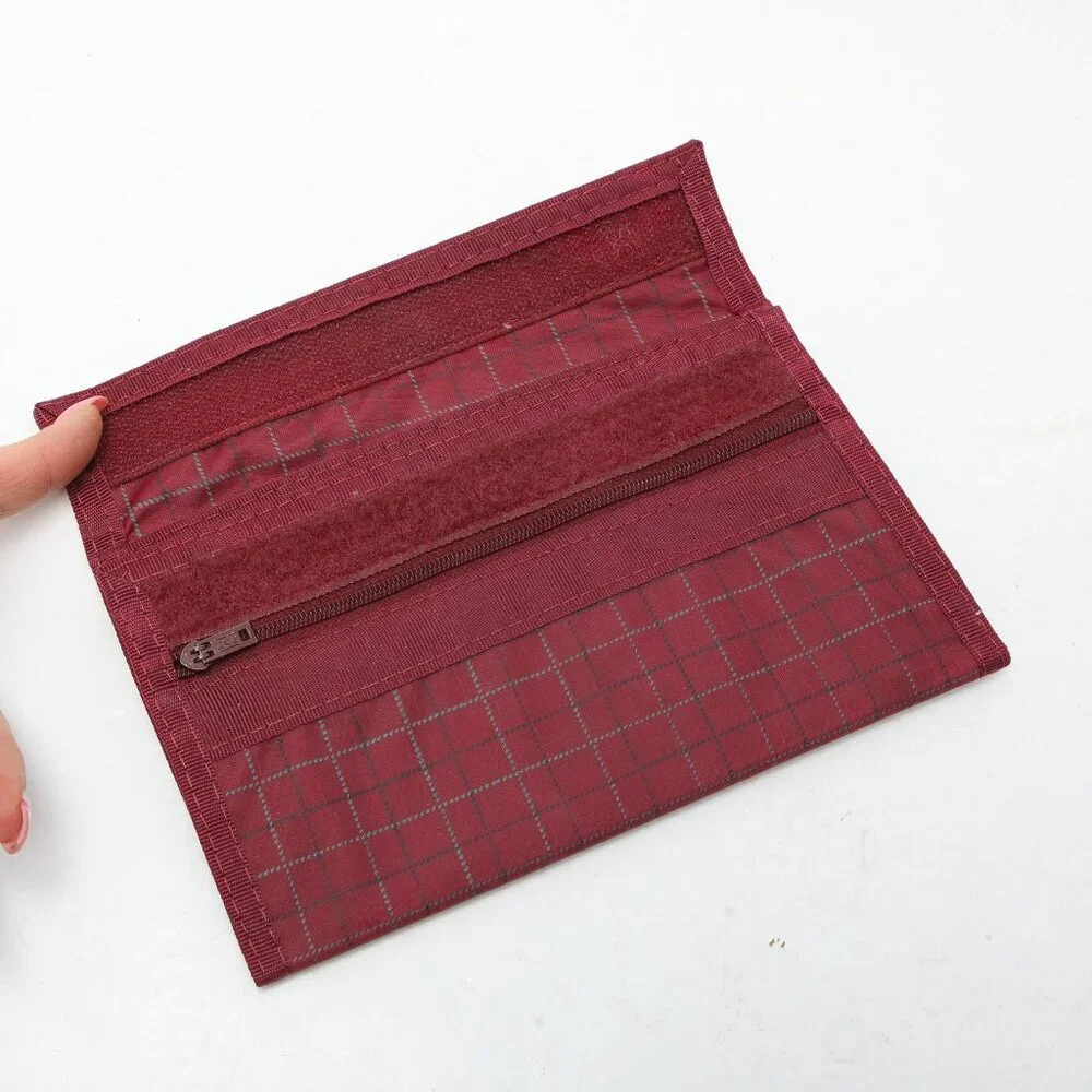 Vintage Plaid Nylon Wallet Red Burgundy Checks Zipper Velcro Closure - Picture 6 of 8